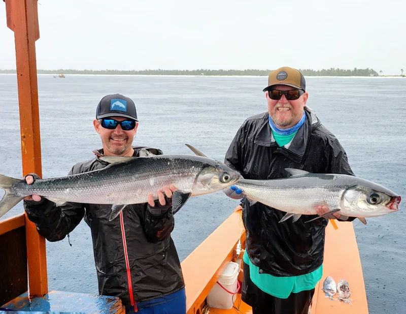 Anglers Rob and Chad with milkfish from The Villages at Christmas Island.