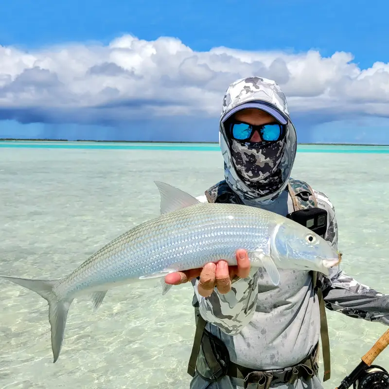 Rob with a large bonefish at The Villages on Christmas Island.