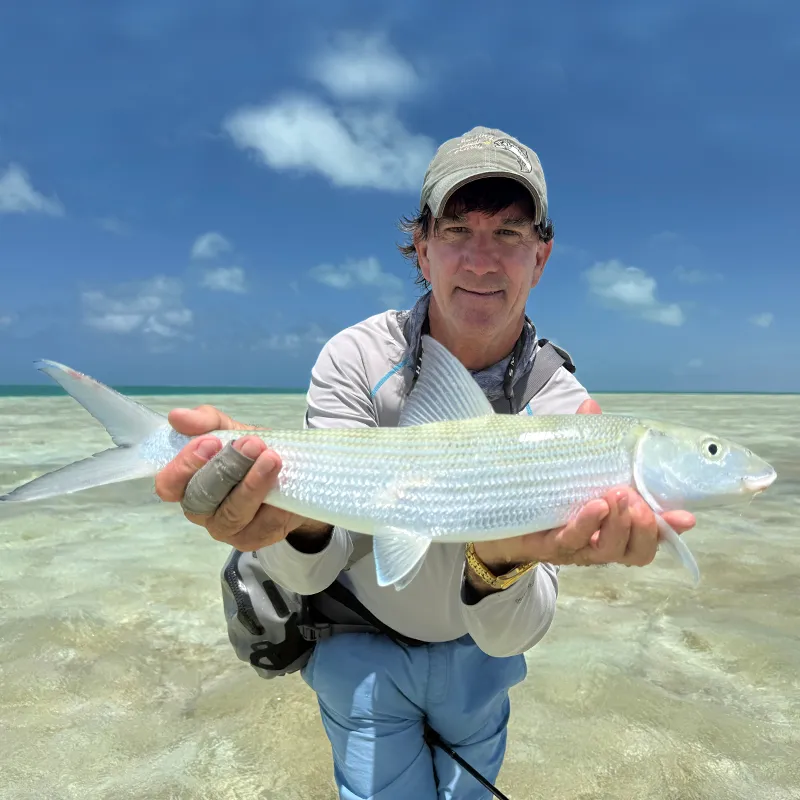 Brad Staples with a large bonefish at The Villages on Christmas Island.